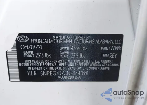 2022 Hyundai Sonata Se from USA, damaged, VIN 5NPEG4JA1NH144098